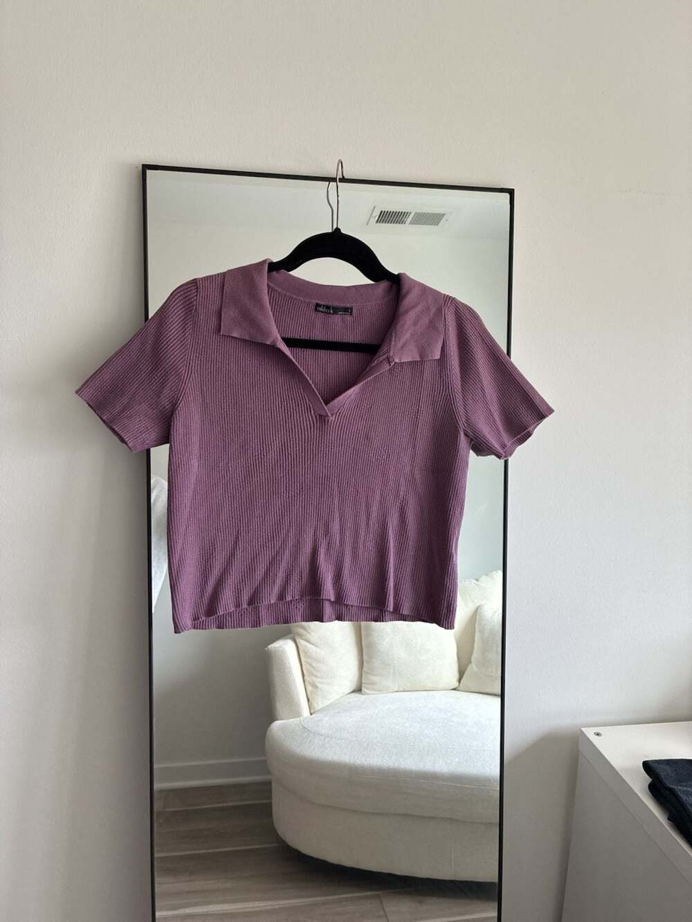 Nikka K Ribbed Polo Crop Top with Heart Pattern in Purple